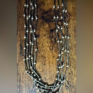 Elegant NAPIER 5 Strand Gold and Dark Silver Toned Beaded Necklace